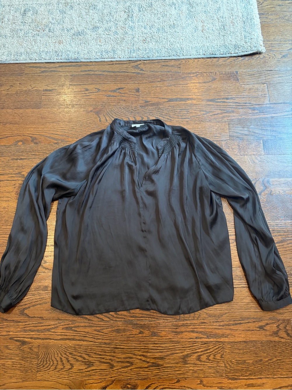 Wilfred Black Satin Gathered-Yoke Long-Sleeve Blouse